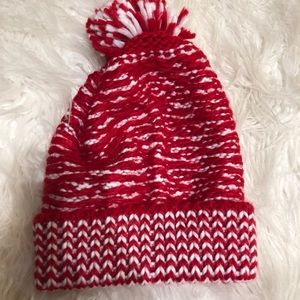 Red and white beanie